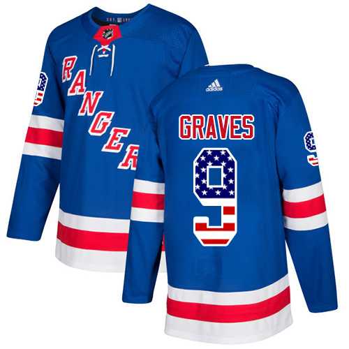Adidas Rangers #9 Adam Graves Royal Blue Home Authentic USA Flag Stitched NHL Jersey